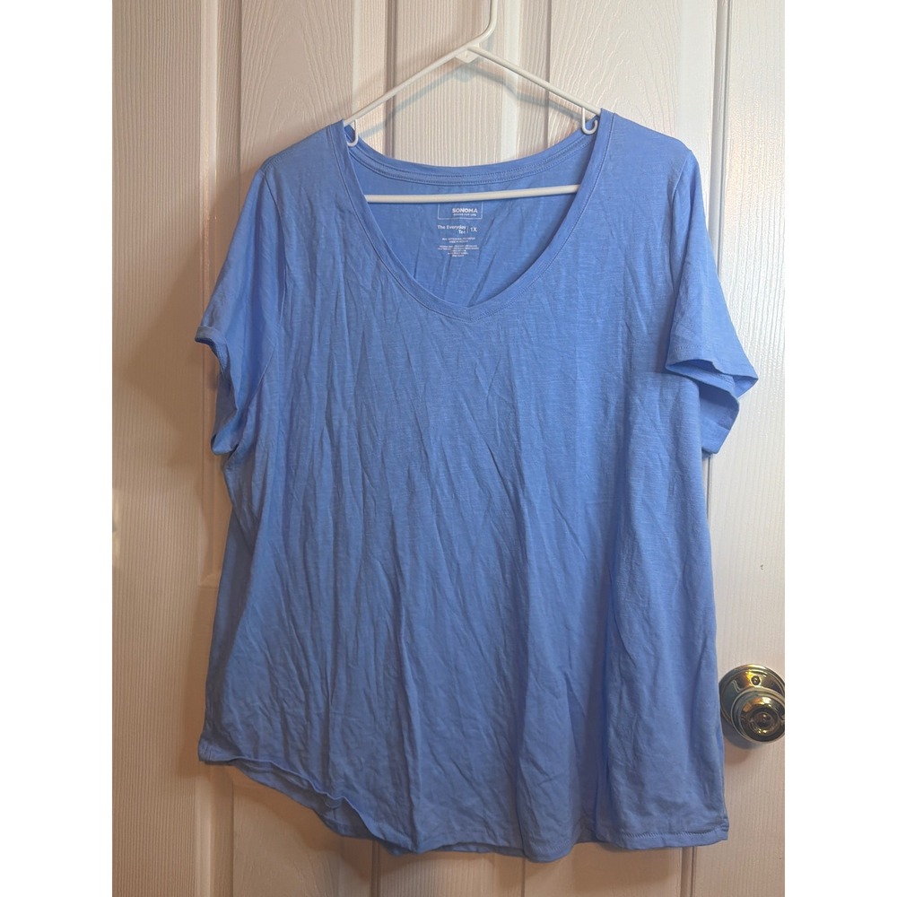 Sonoma Goods For Life The Everyday Tee Light Blue V-Neck Short Sleeve Shirt 1X‎